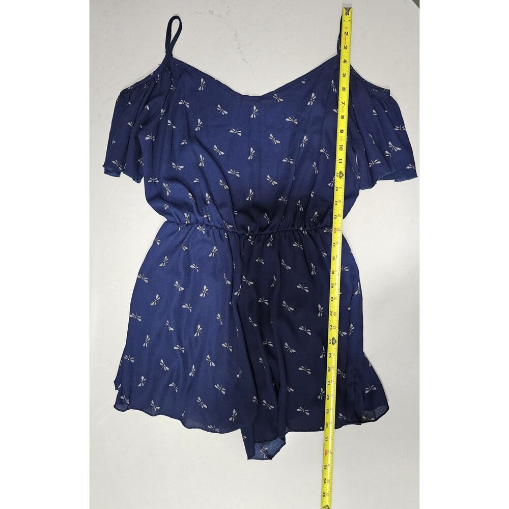 Scobe XL Women’s Blue Dragonfly Romper Cold Shoulder Flowy Shorts Jumpsuit